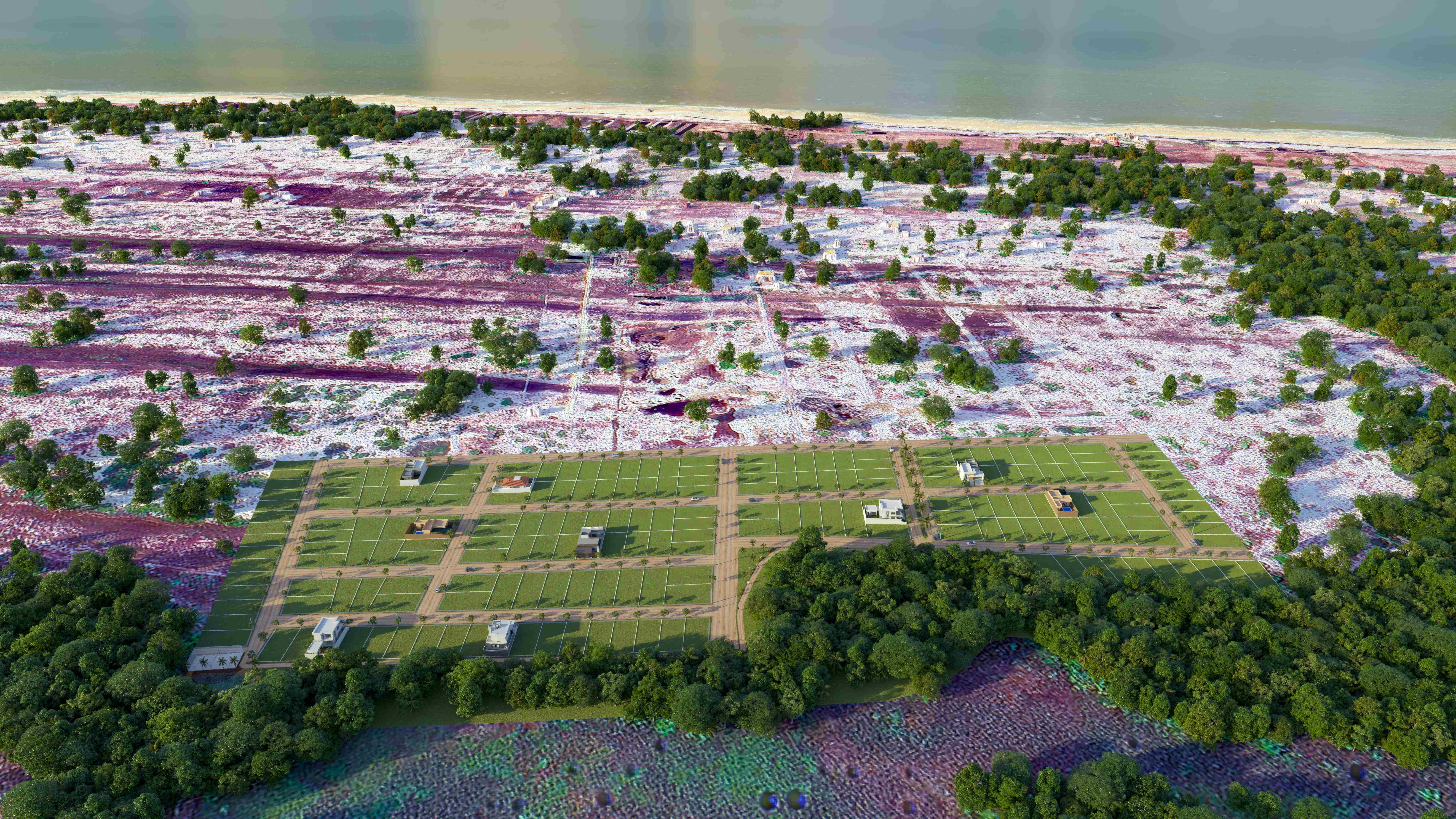 Vista aérea geral do Terra Vista com área verde preservada