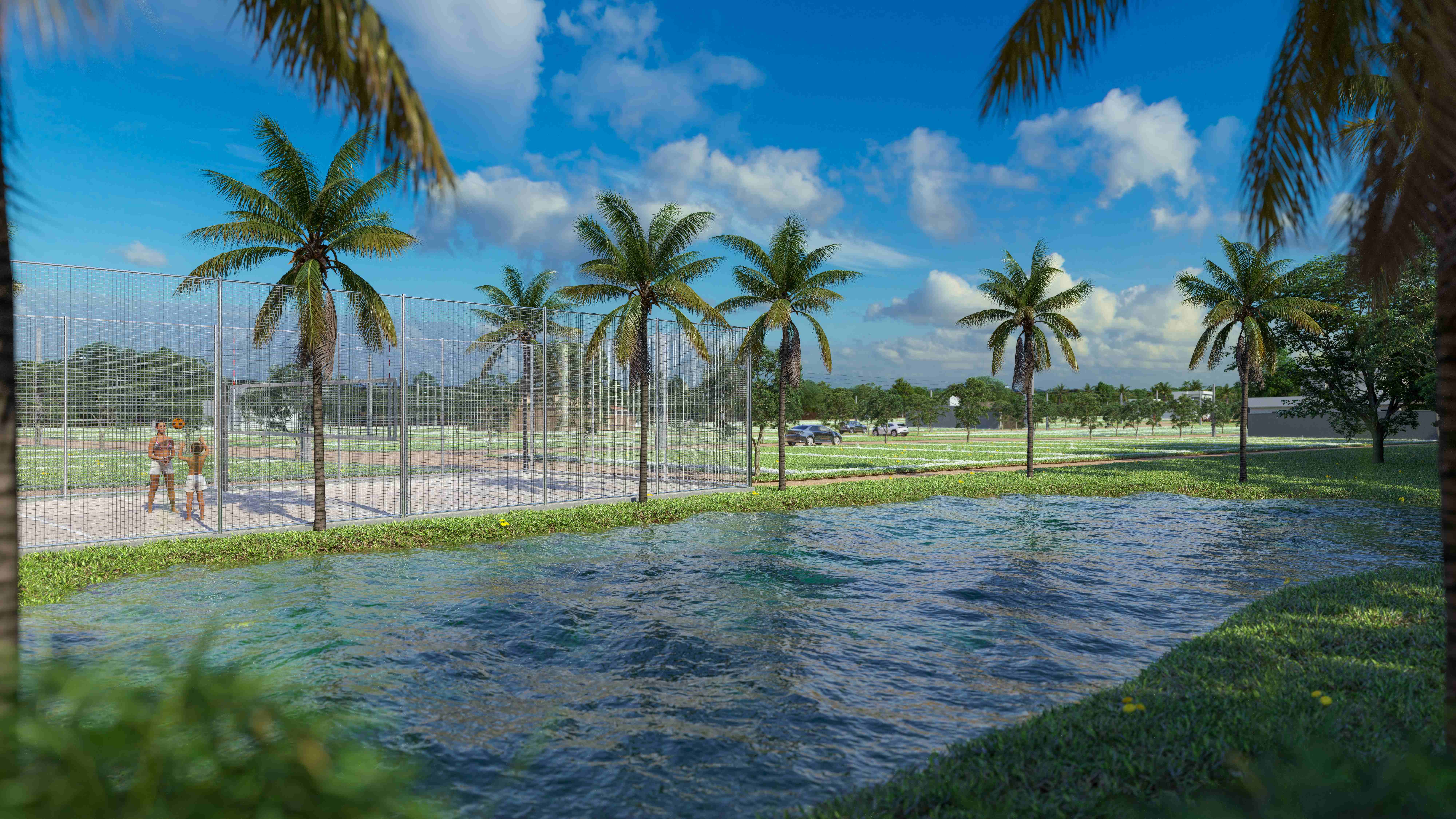 Lago artificial do Terra Vista com área de contemplação e lazer